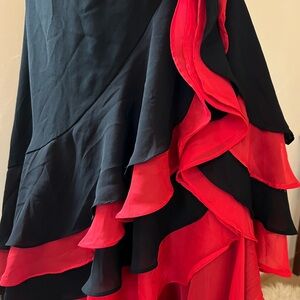 Black and Red Ruffled Layered Skirt